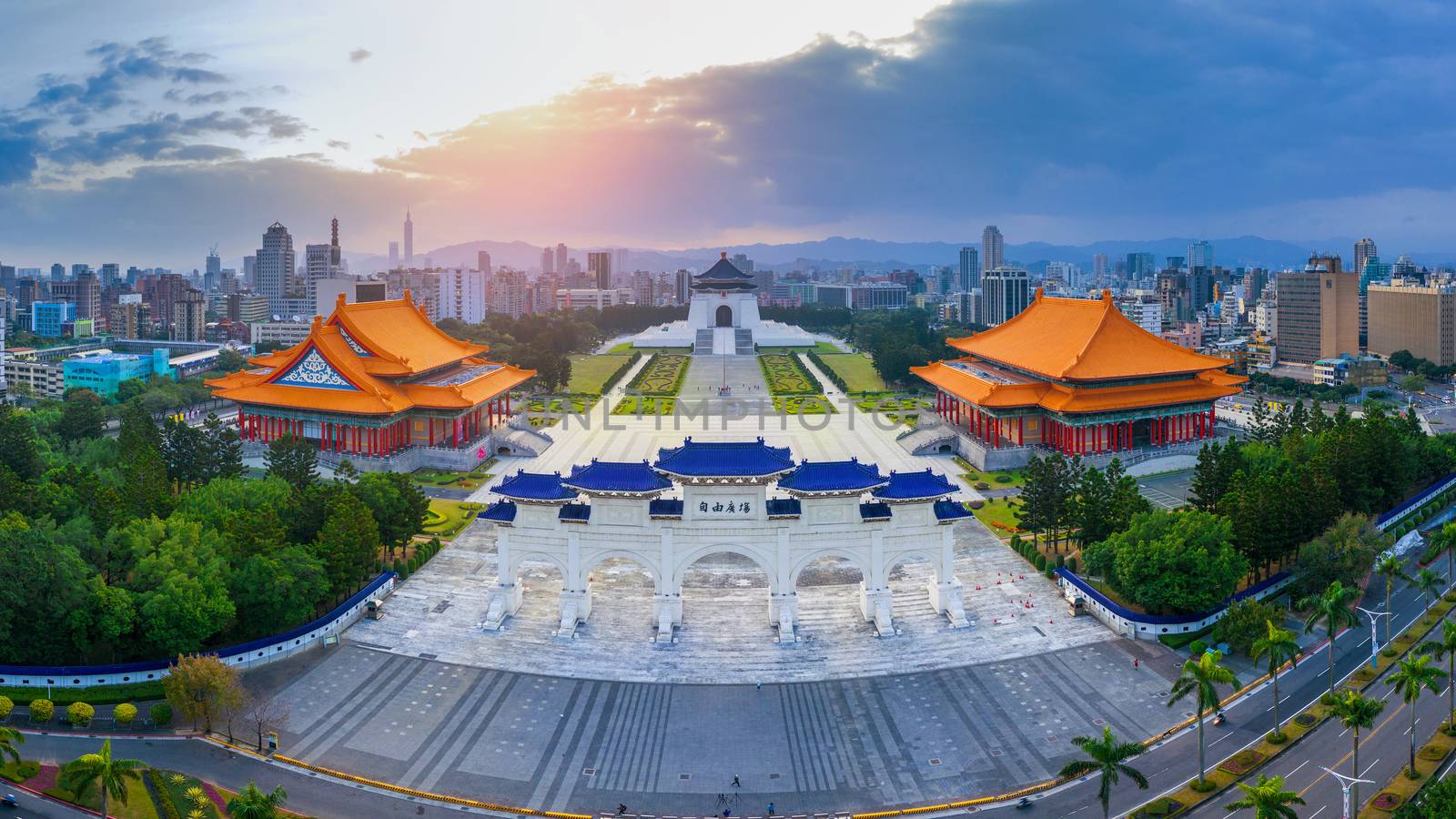 Aerial view of Chiang Kai Shek Memorial Hall in Taipei, Taiwan.