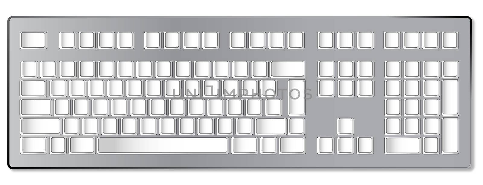 A computer keyboard with blank keys ready for personal shortcuts or tect
