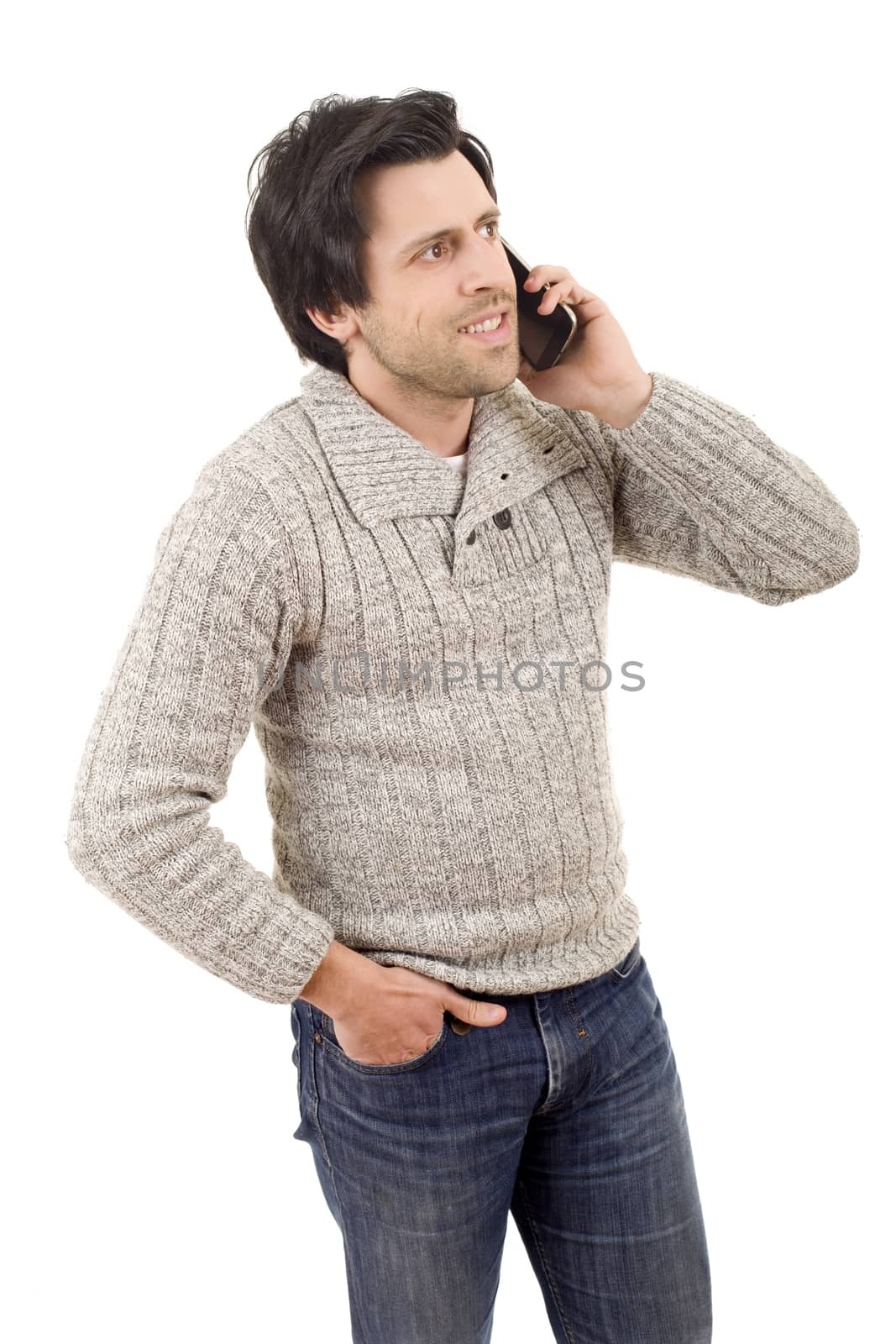 young casual happy man on the phone, isolated