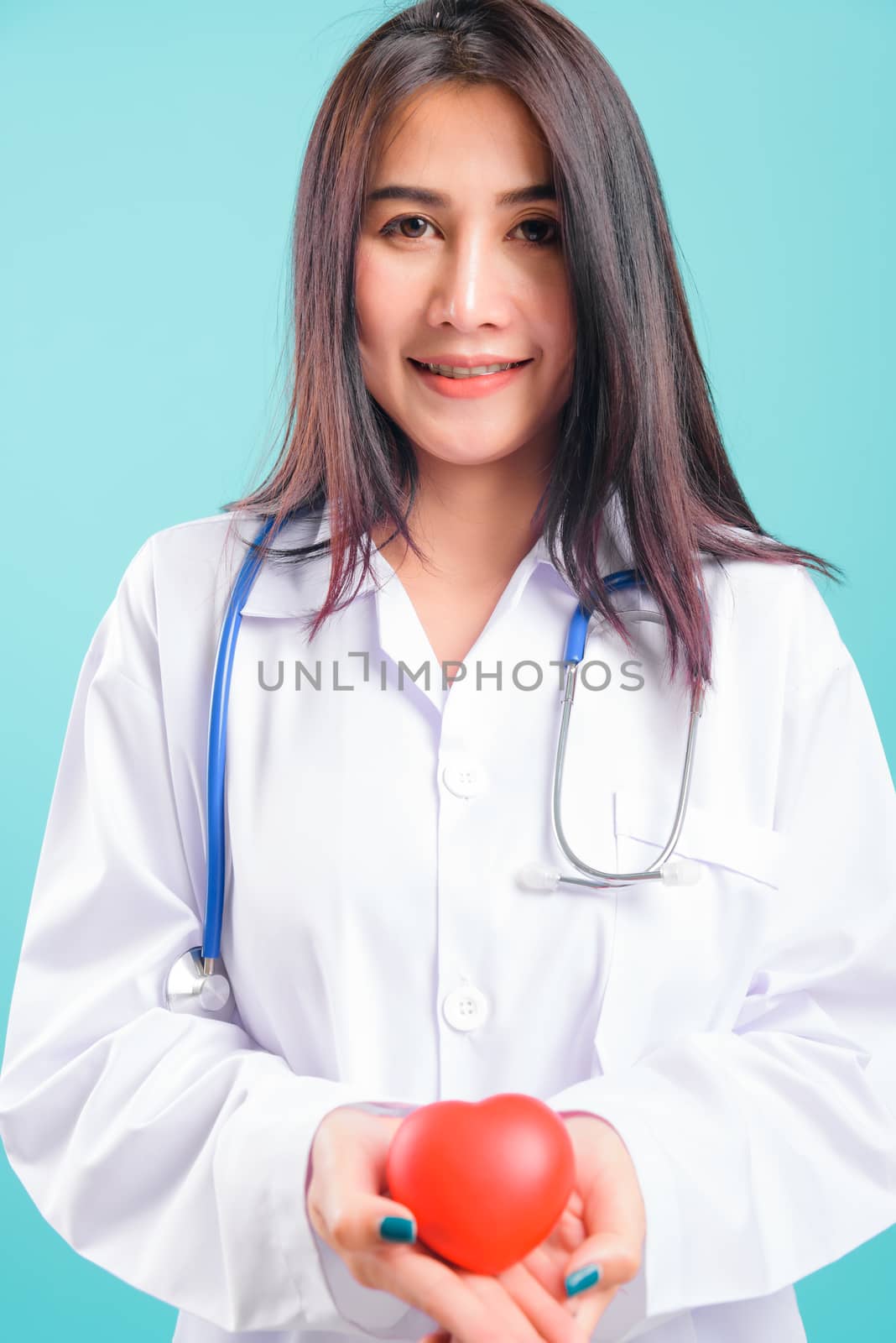 Portrait asian beautiful doctor woman smiling her standing with  by Sorapop