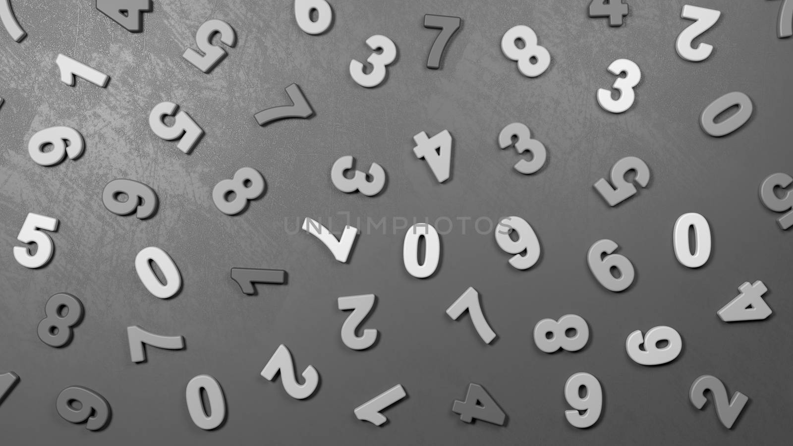 3D Black and White Numbers on a Dark Gray Plastered Wall 3D Illustration