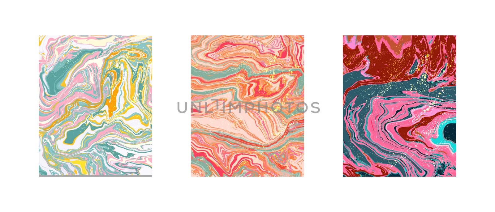 Collection with swirls of agate. Liquid swirls of marble texture. Fluid modern artwork. For wallpapers, banners, posters, cards, invitations, design covers, presentation, flyers. Vector illustration.