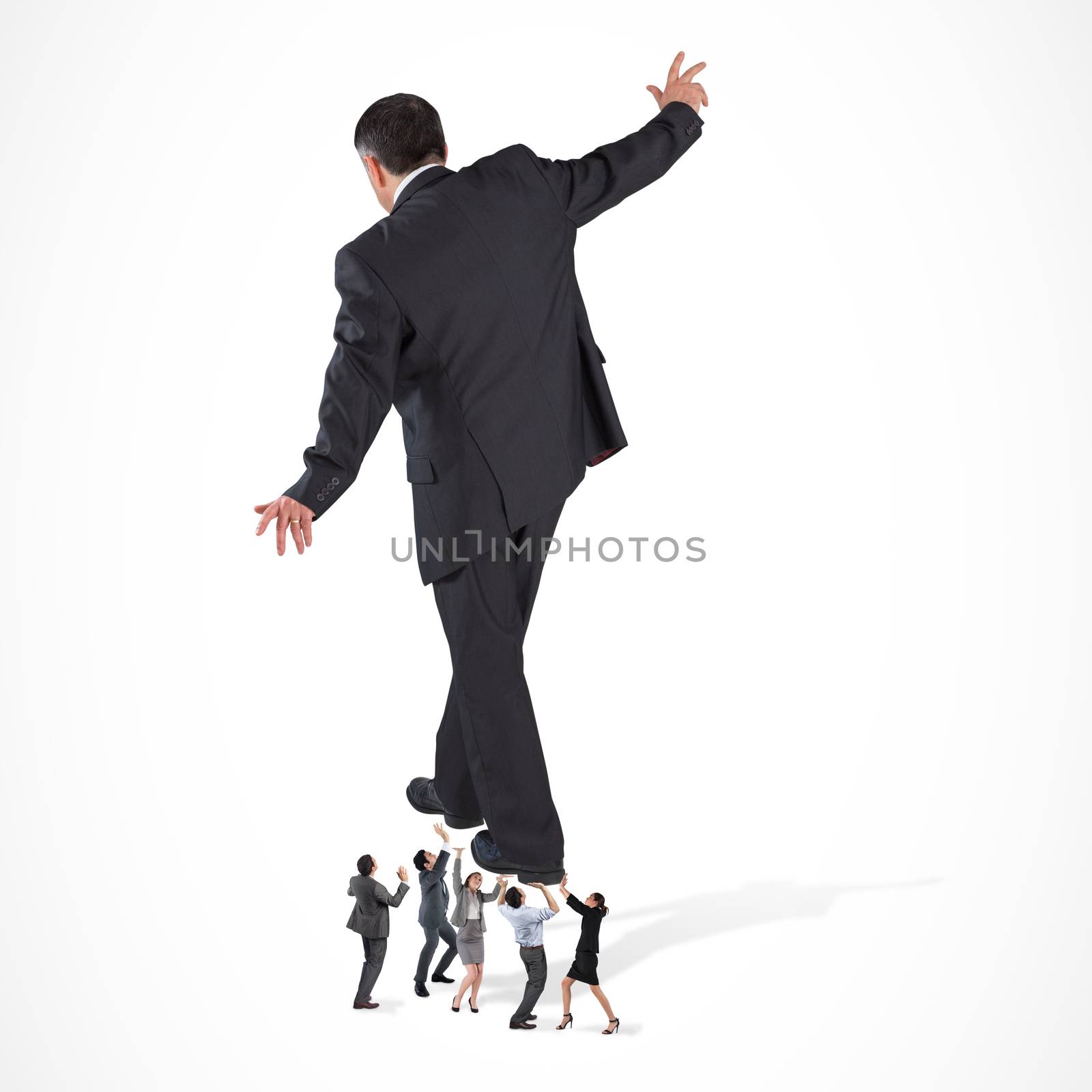 Business team supporting boss against white background
