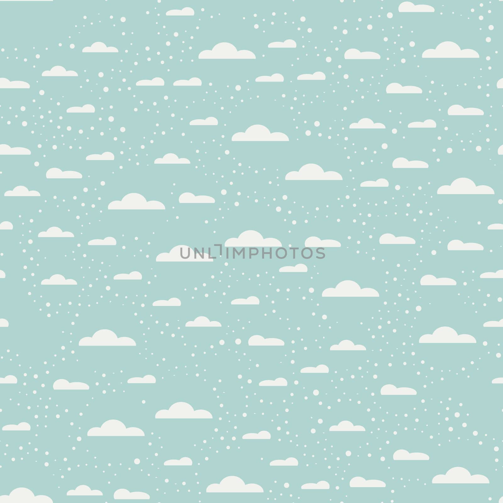 Winter snow and white clouds seamless pattern. Cute seasonal endless design. Vector illustration.