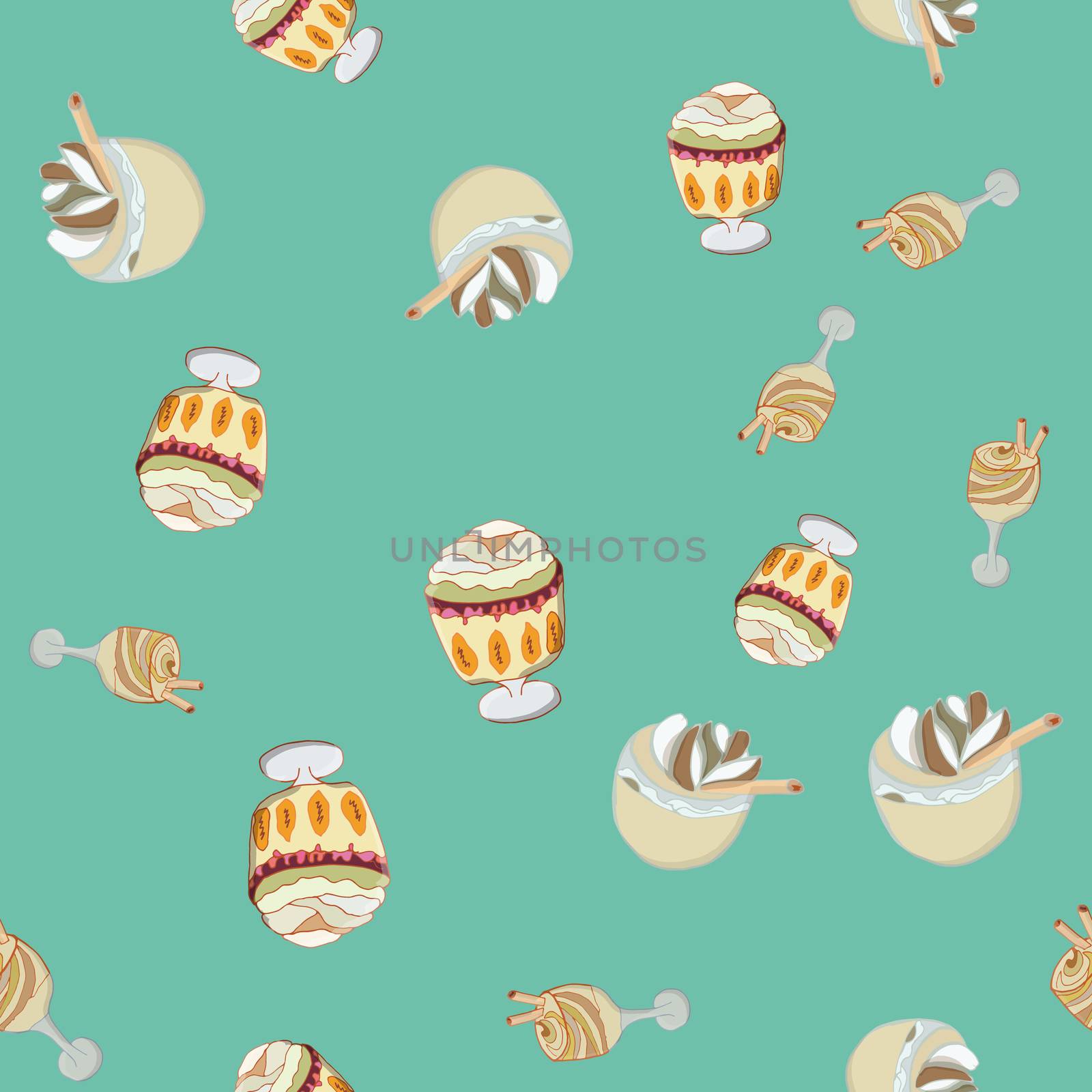 Seamless pattern with Christmas trifle pudding and eggnog. Cute endless background New year and Christmas. Vector illustration.