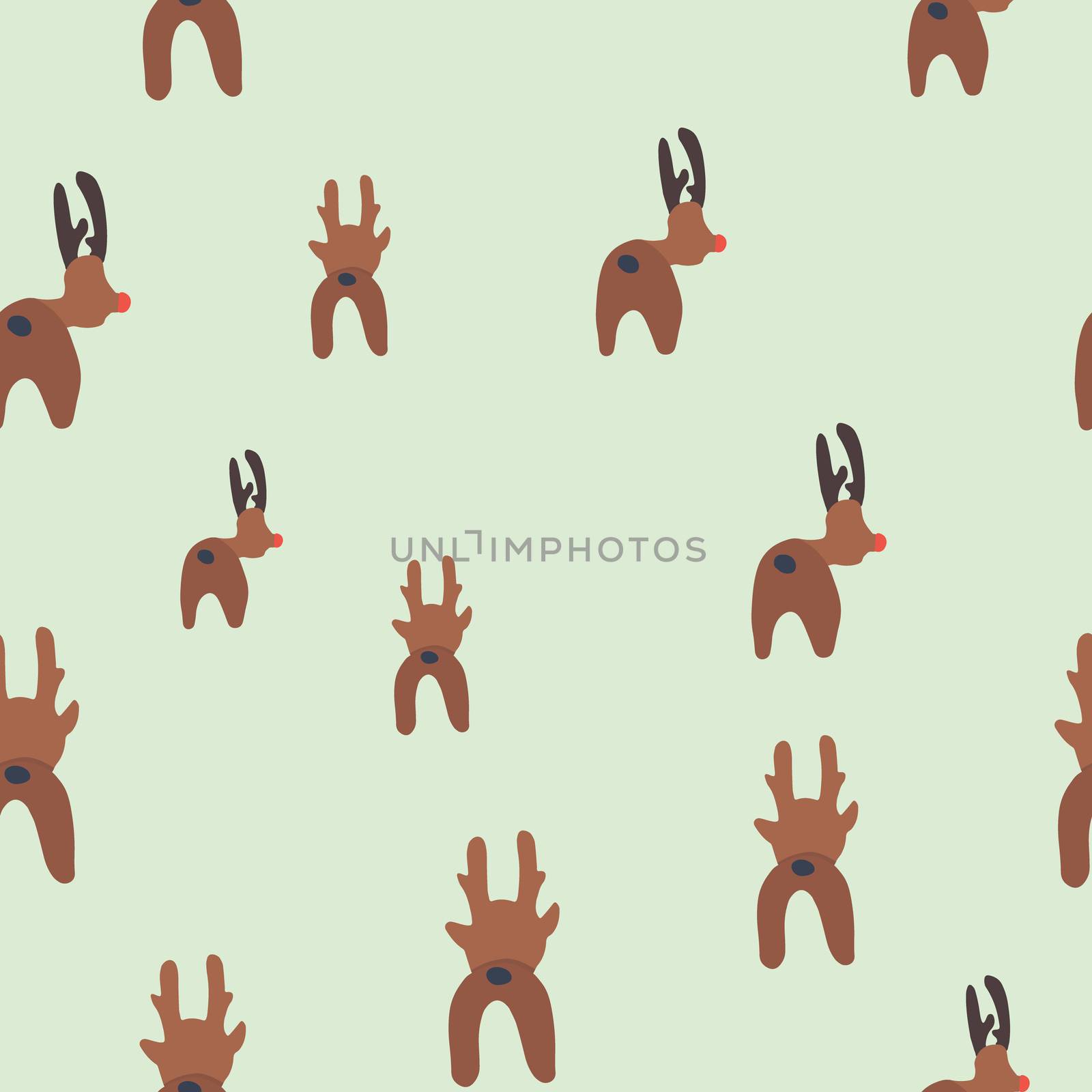Funny reindeers seamless pattern. Festive endless design. Holiday decor wrapping paper, background. Colorful vector illustration in flat cartoon style.