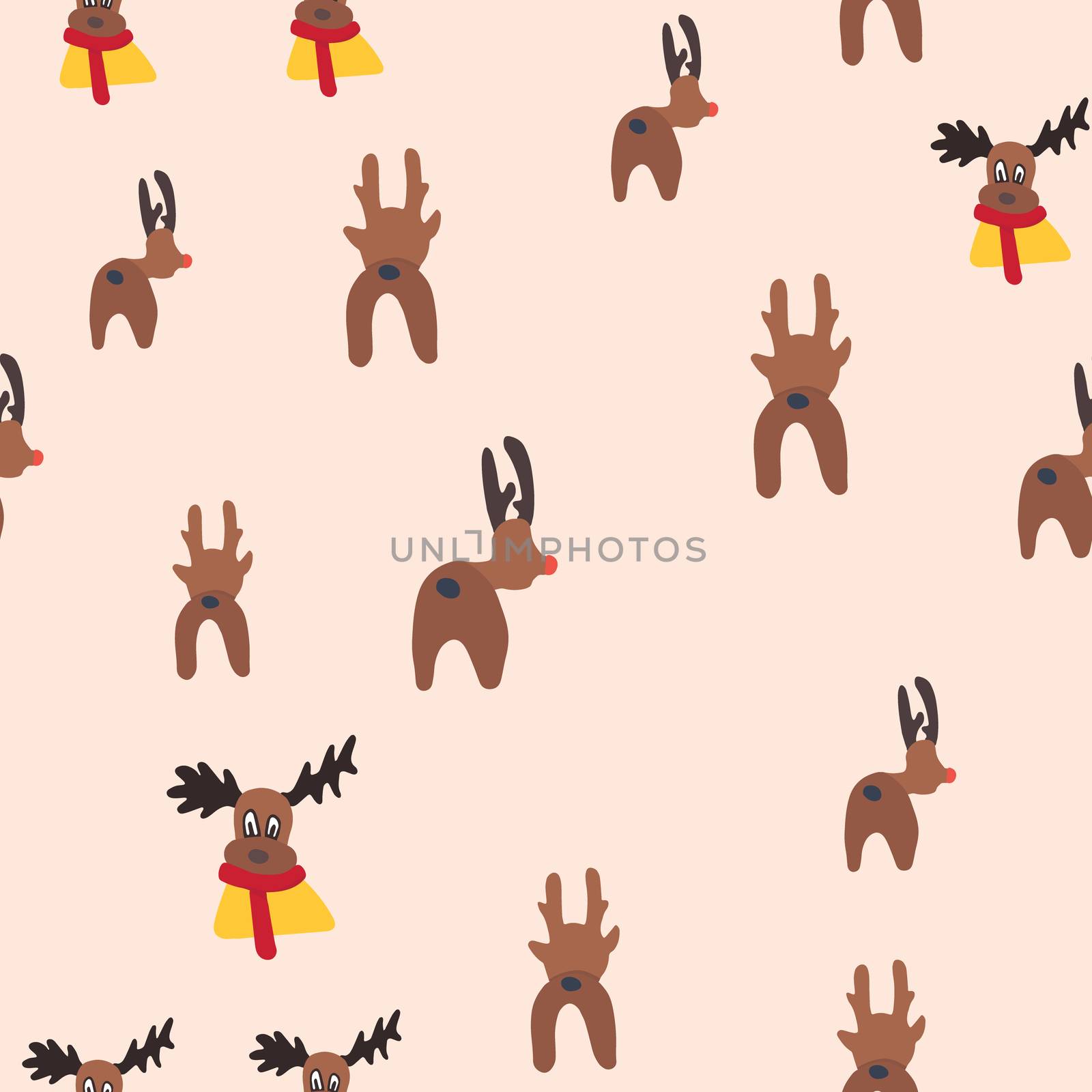 Christmas ugly sweater reindeer seamless pattern. Festive endless design. Holiday decor wrapping paper, background. Colorful vector illustration in flat cartoon style.