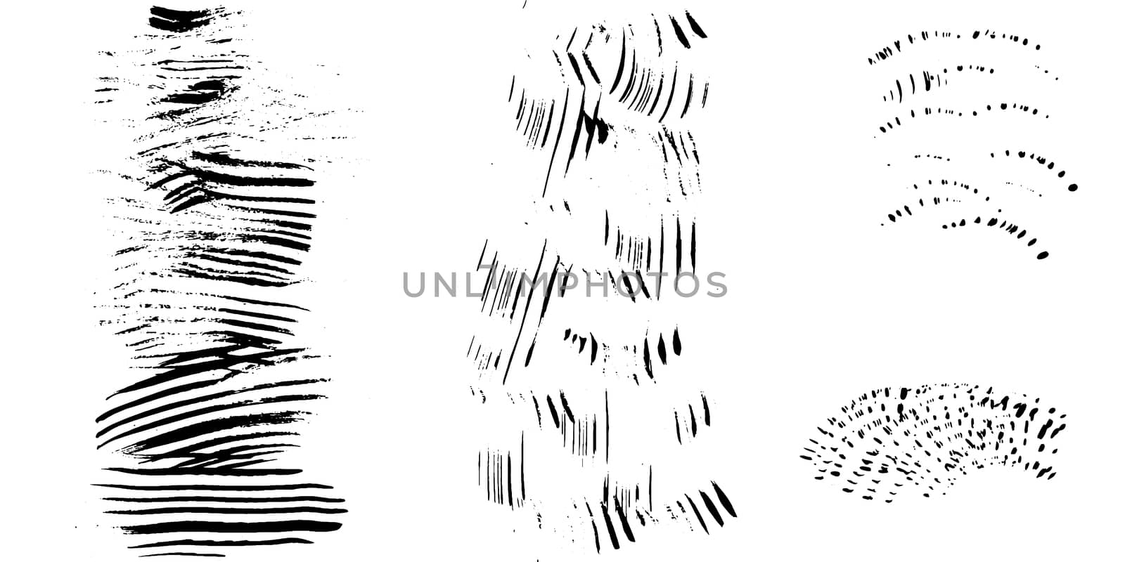 Backdrop with rough black brush strokes, paint traces, lines, smudges, smears, stains, scribbles isolated on white background. Vector illustration.