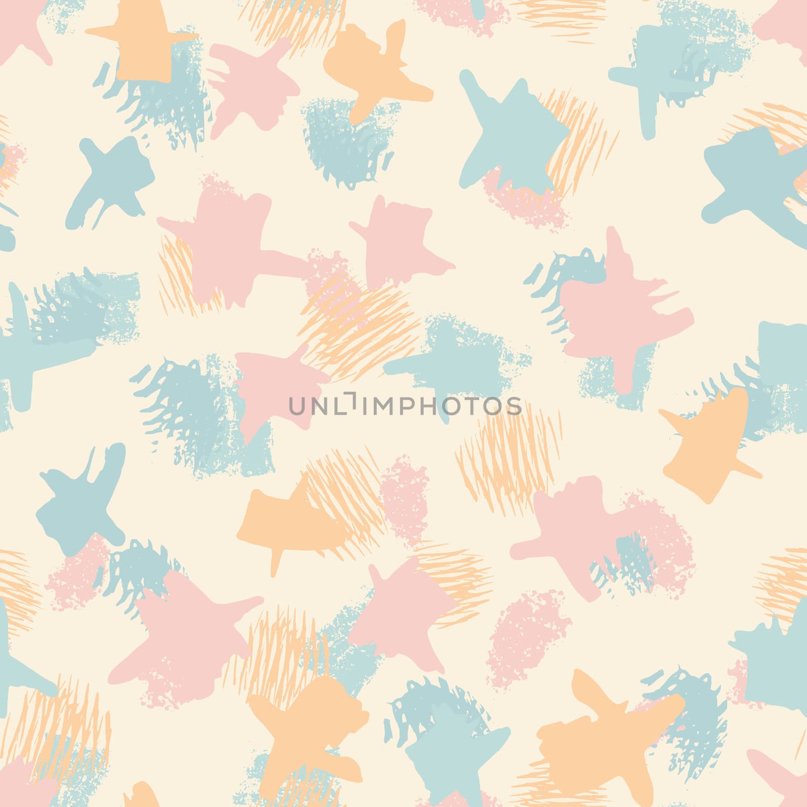 Abstract trendy pastel color brustrokes seamless pattern with hand drawn texture background. Design for wrapping paper, wallpaper, fabric print, backdrop. Vector illustration.