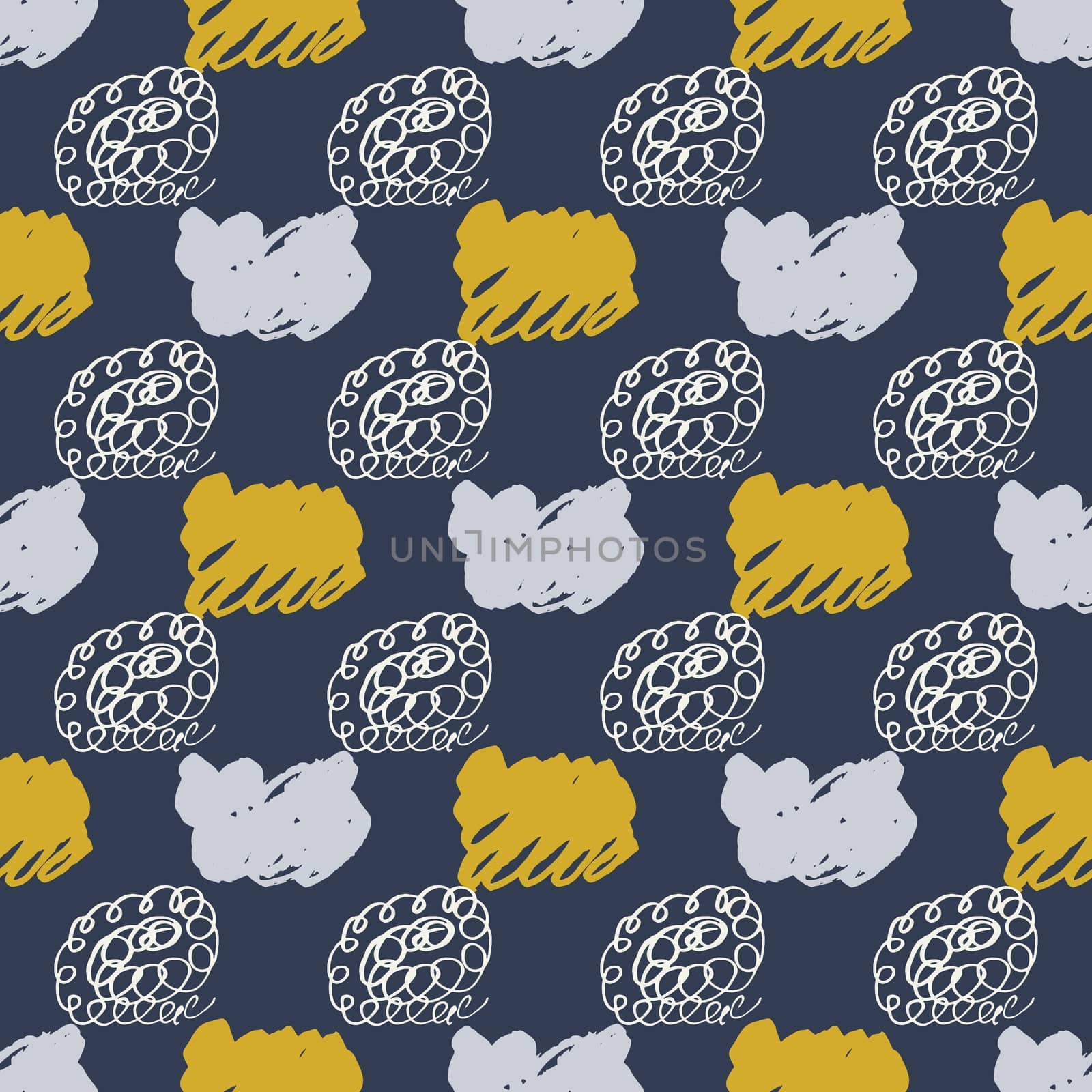 Mustard and grey on blue color trendy seamless pattern with hand drawn texture ethnic background. by Nata_Prando