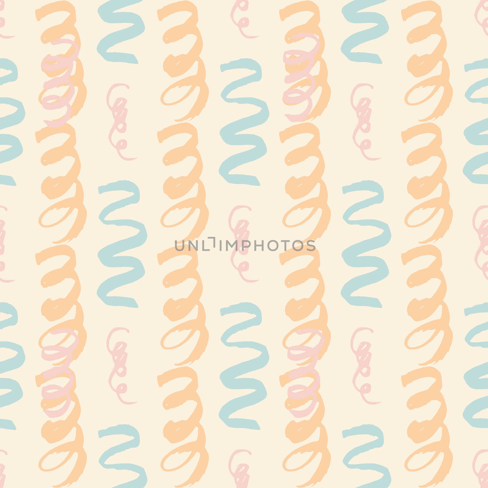 Pink and turquoise curls trendy seamless pattern with hand drawn texture colorful background. Design for wrapping paper, wallpaper, fabric print, backdrop. Vector illustration.