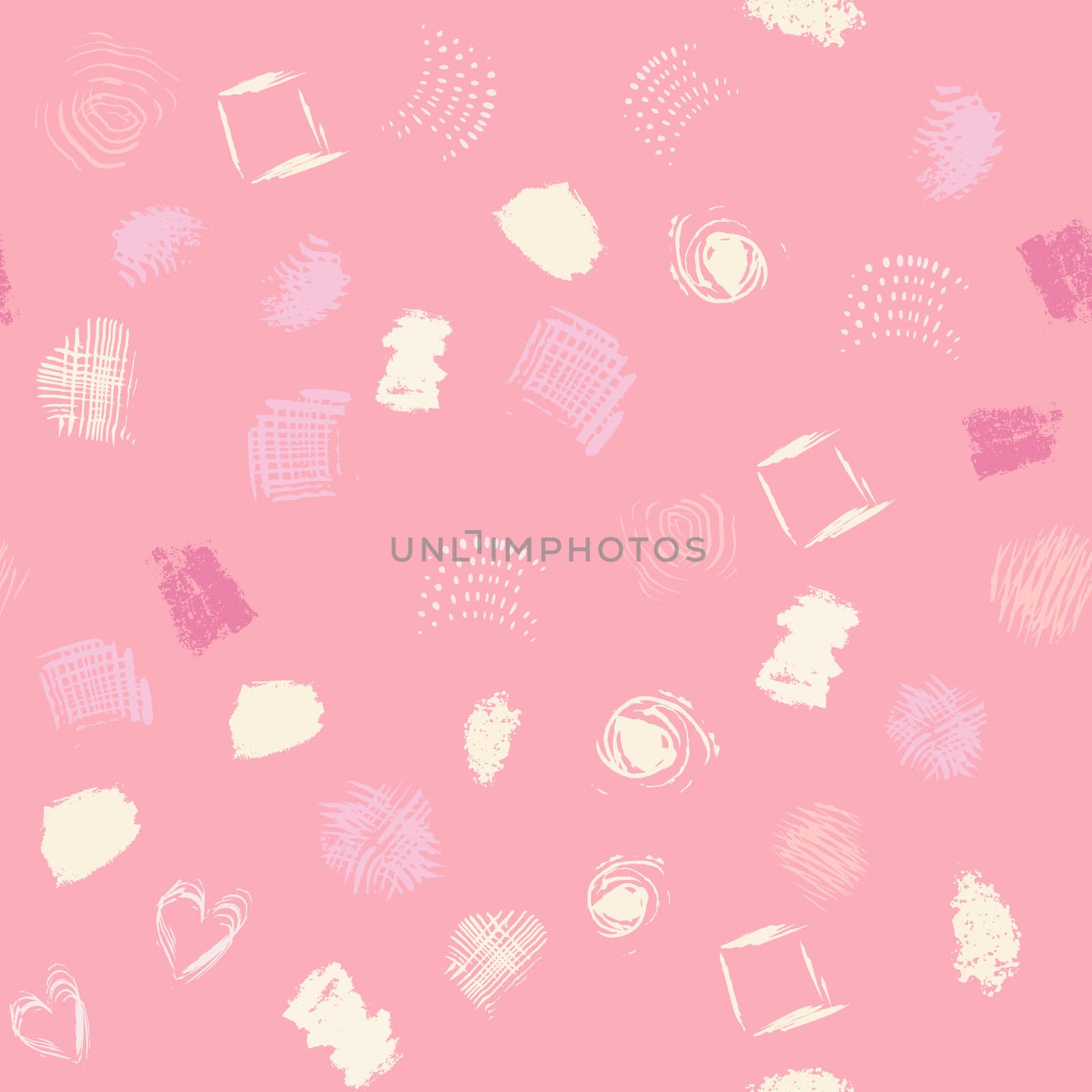 Pink and cream geometric shapes seamless pattern with hand drawn texture colorful background. by Nata_Prando