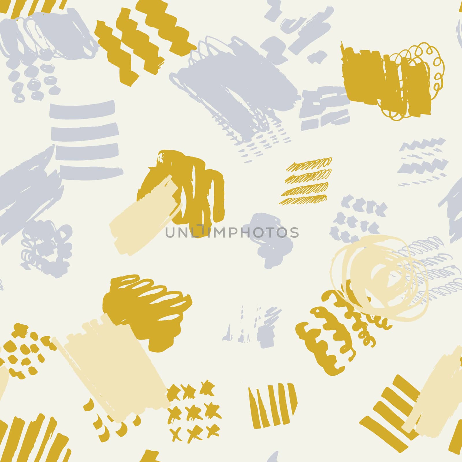 Mustard and grey on cream color modern seamless pattern with hand drawn texture ethnic background. Design for wrapping paper, wallpaper, fabric print, backdrop. Vector illustration.