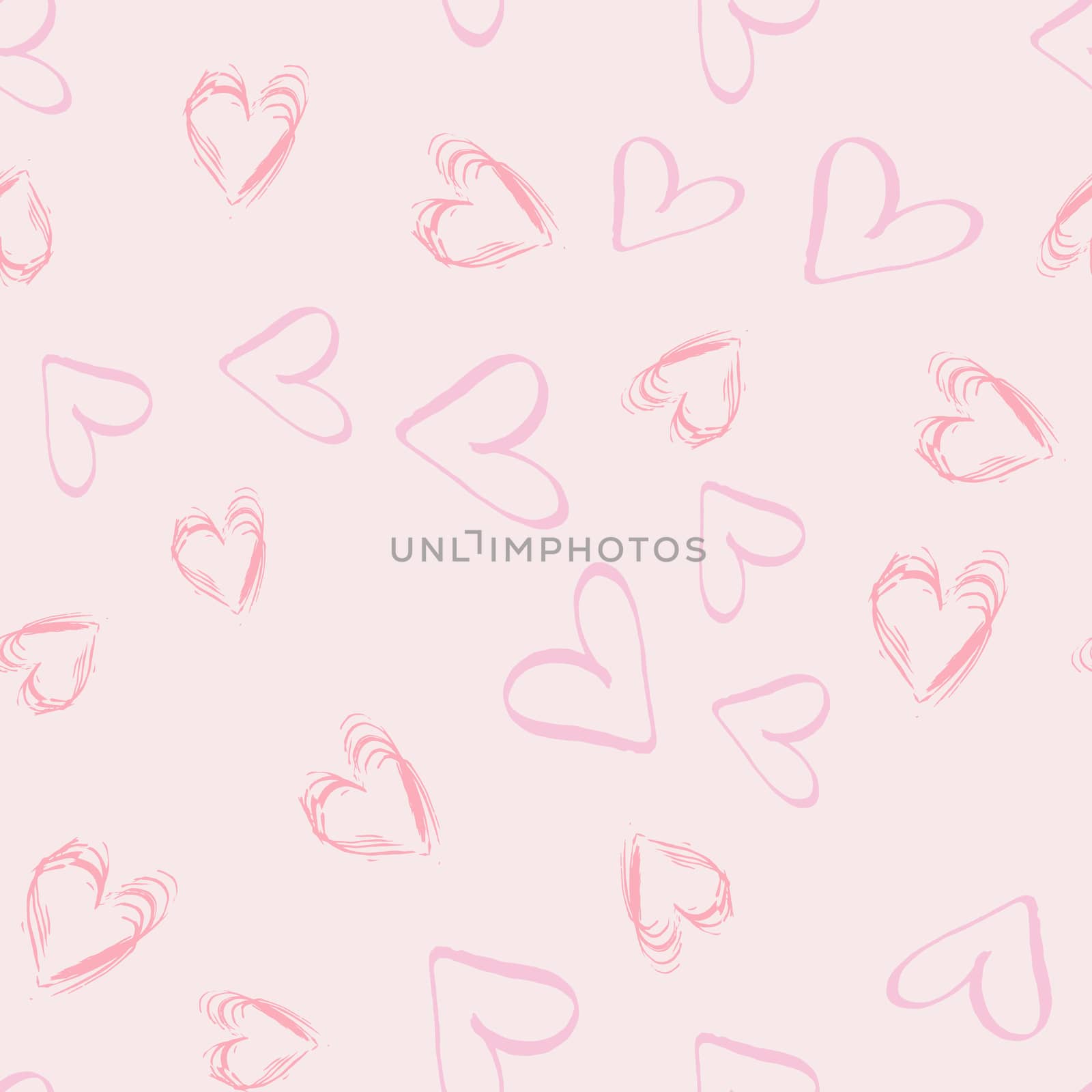 Pink valentine hearts on blush pink seamless pattern with hand drawn texture pastel romantic background. by Nata_Prando