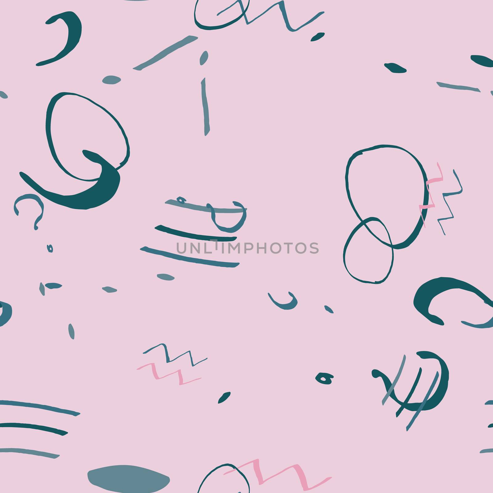 Pink and teal graffiti textured shapes seamless pattern ethnic background. Design for wrapping paper, wallpaper, fabric print, backdrop. Vector illustration.