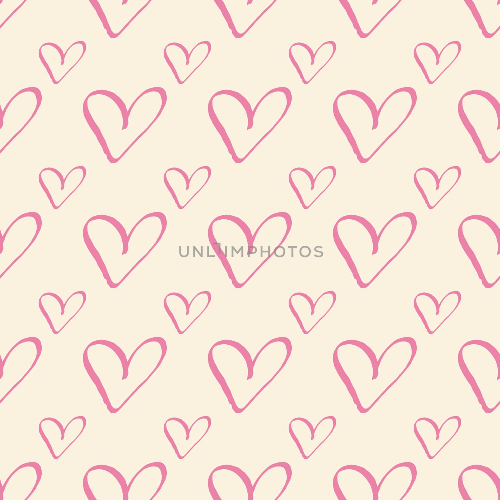 Pink hearts on pastel cream trendy seamless pattern romantic valentine colorful background. Design for wrapping paper, wallpaper, fabric print, backdrop. Vector illustration.