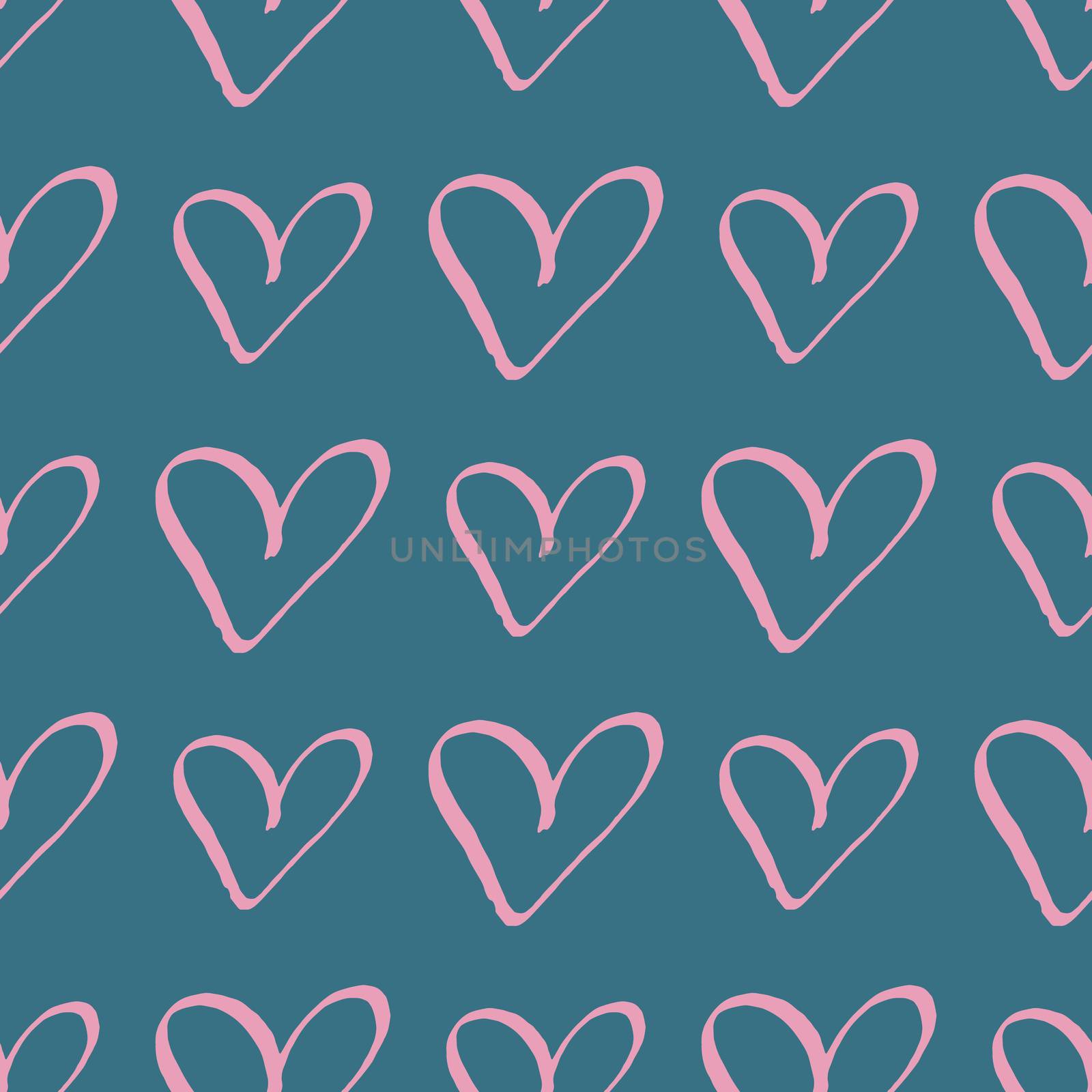 Pink hearts on teal trendy seamless pattern romantic valentine colorful background. Design for wrapping paper, wallpaper, fabric print, backdrop. Vector illustration.