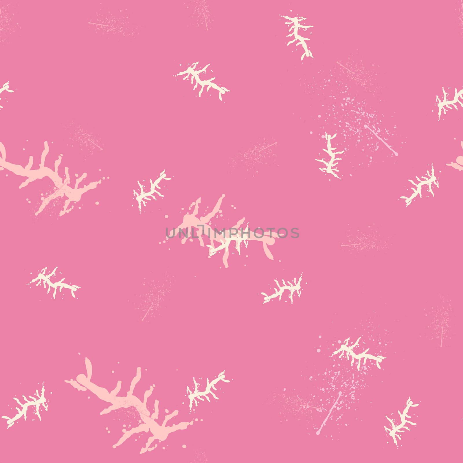 Cream sea coral on pink trendy seamless pattern with hand drawn textures background. by Nata_Prando