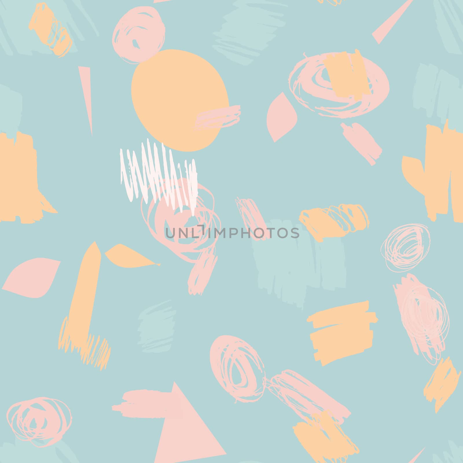 Turquoise background with abstract modern seamless pattern. Natural colorful shapes or blots. Design for wrapping paper, wallpaper, fabric print, backdrop. Vector illustration.