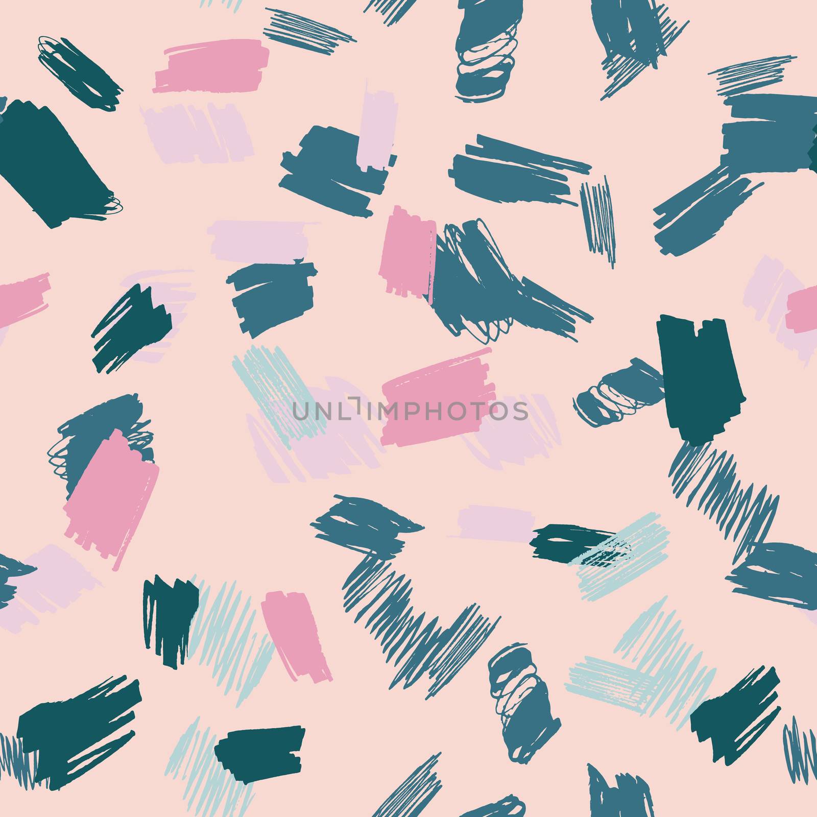Abstract pink and teal seamless pattern with hand drawn textures, colorful background. by Nata_Prando