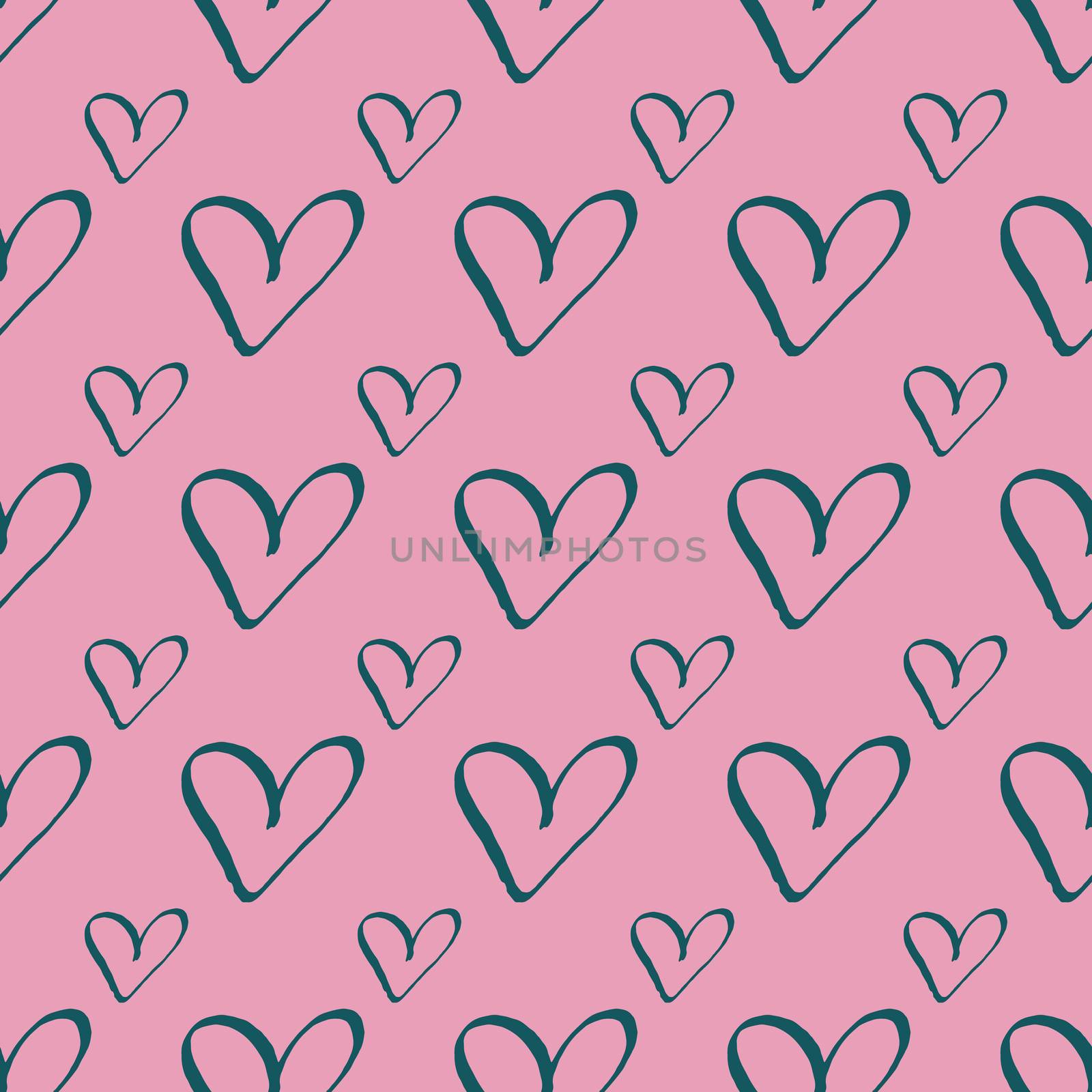 Teal hearts on pink trendy seamless pattern romantic valentine colorful background. Design for wrapping paper, wallpaper, fabric print, backdrop. Vector illustration.