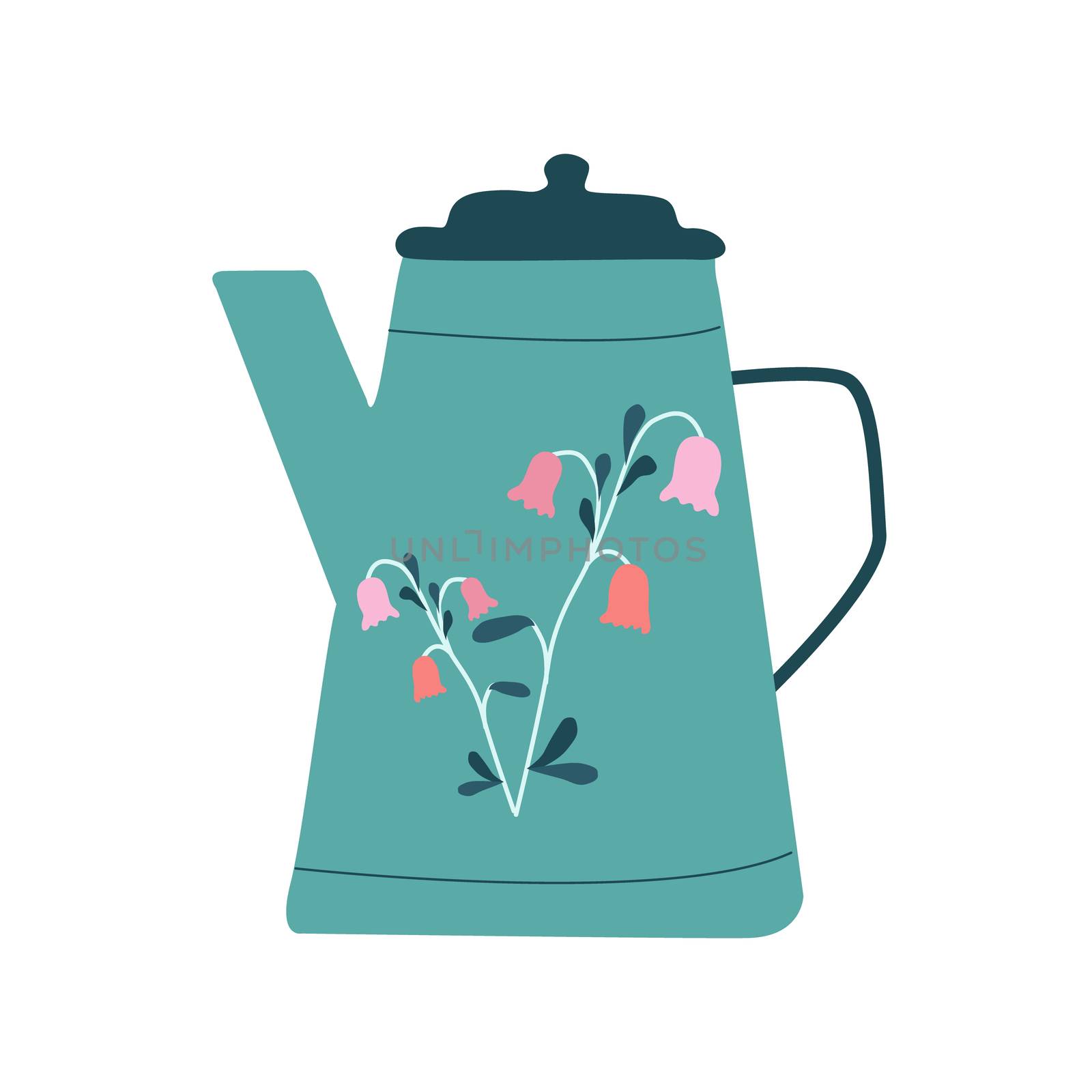 Retro coffee pot blue color with floral decor. by Nata_Prando