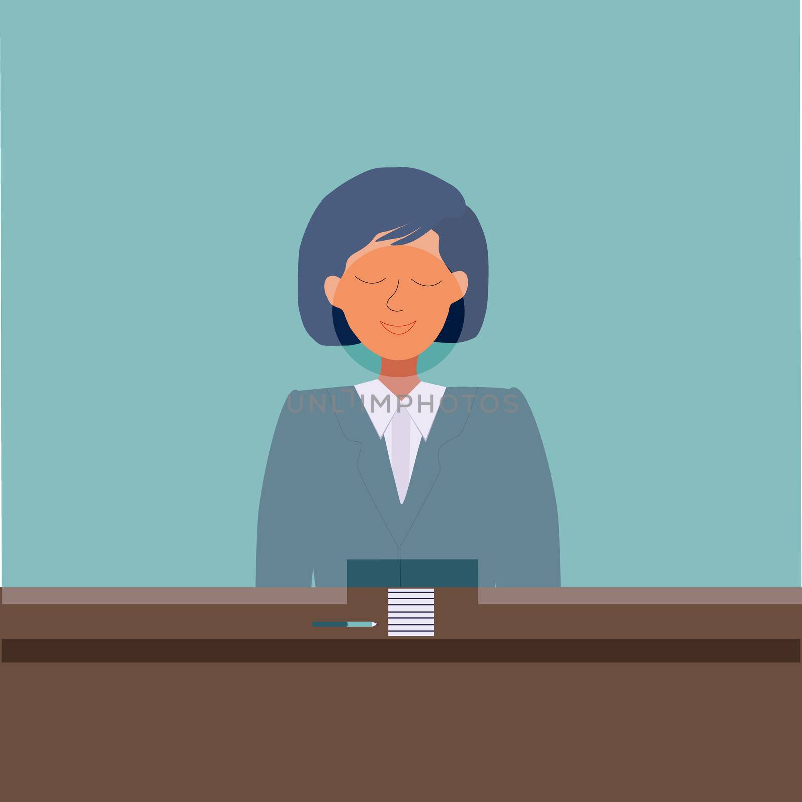 Female cashier in Bank for Child finance education concept. Flat cartoon style. Vector illustration