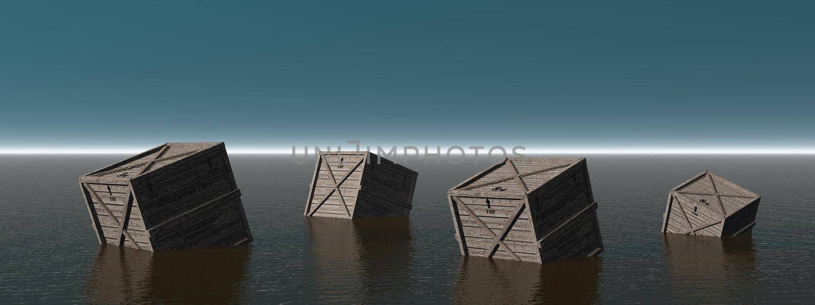 lost box in the middle of the sea and sky - 3d rendering