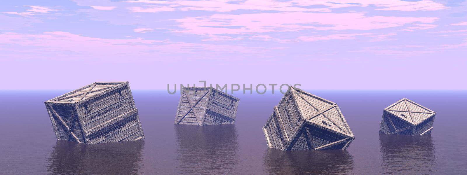lost box in the middle of the sea - 3d rendering by mariephotos