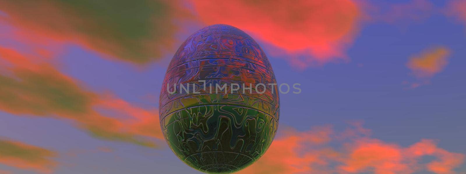 beautiful Easter egg at sunset and sky - 3d rendering