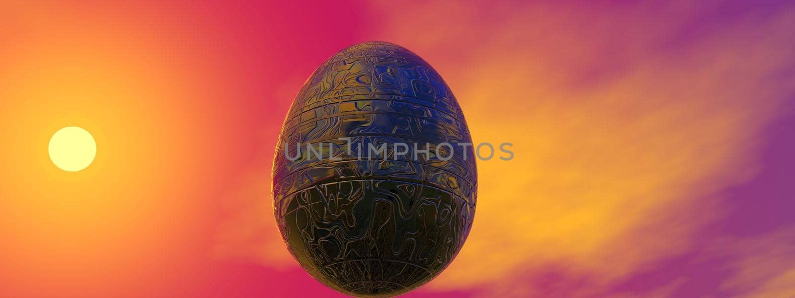 beautiful Easter egg at sunset and sky - 3d rendering