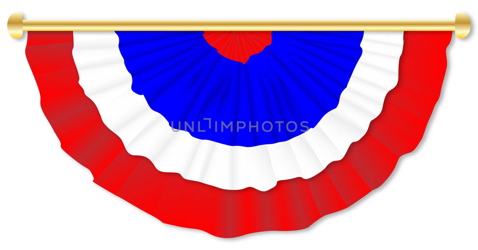 Red white and blue independence day bunting over a white background