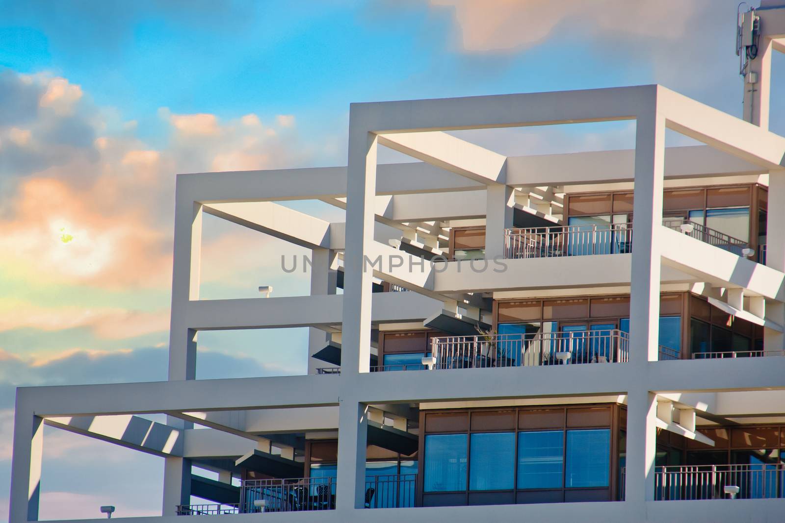 A white office building with classic architecture