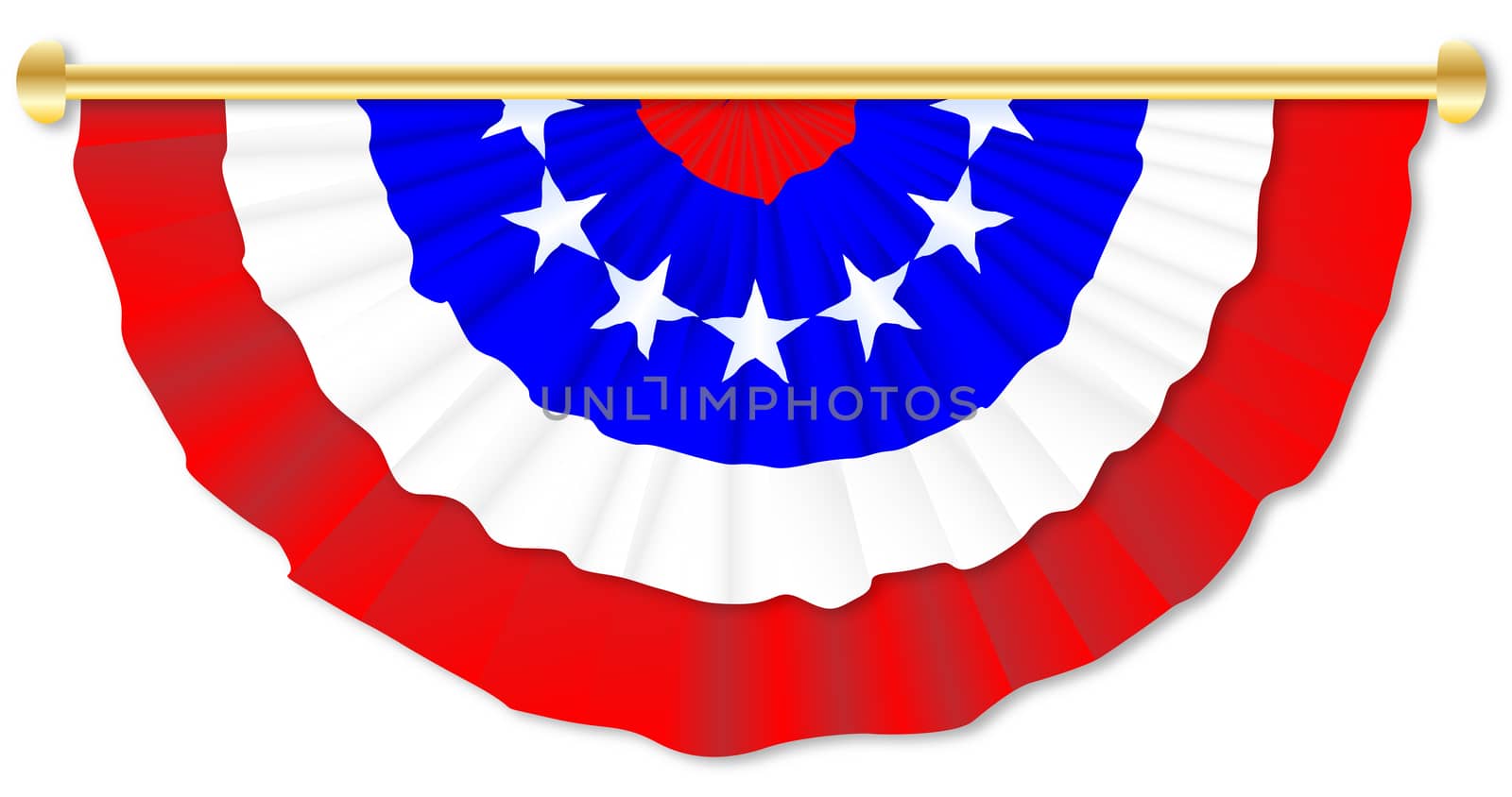 Red white and blue independence day bunting over a white background