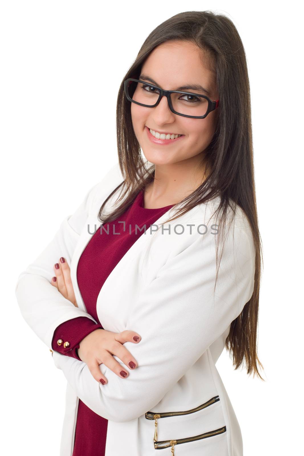 young business woman portrait isolated on white background