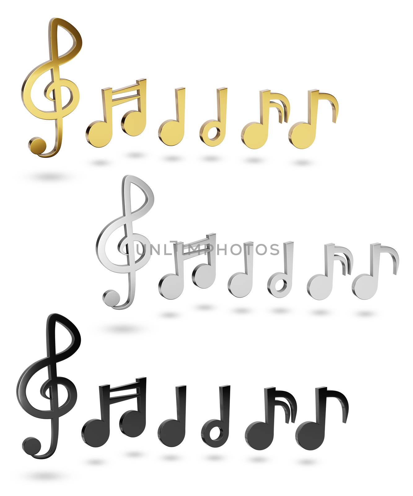 Music note 3D rendering. Isolated on white background. by SaitanSainam