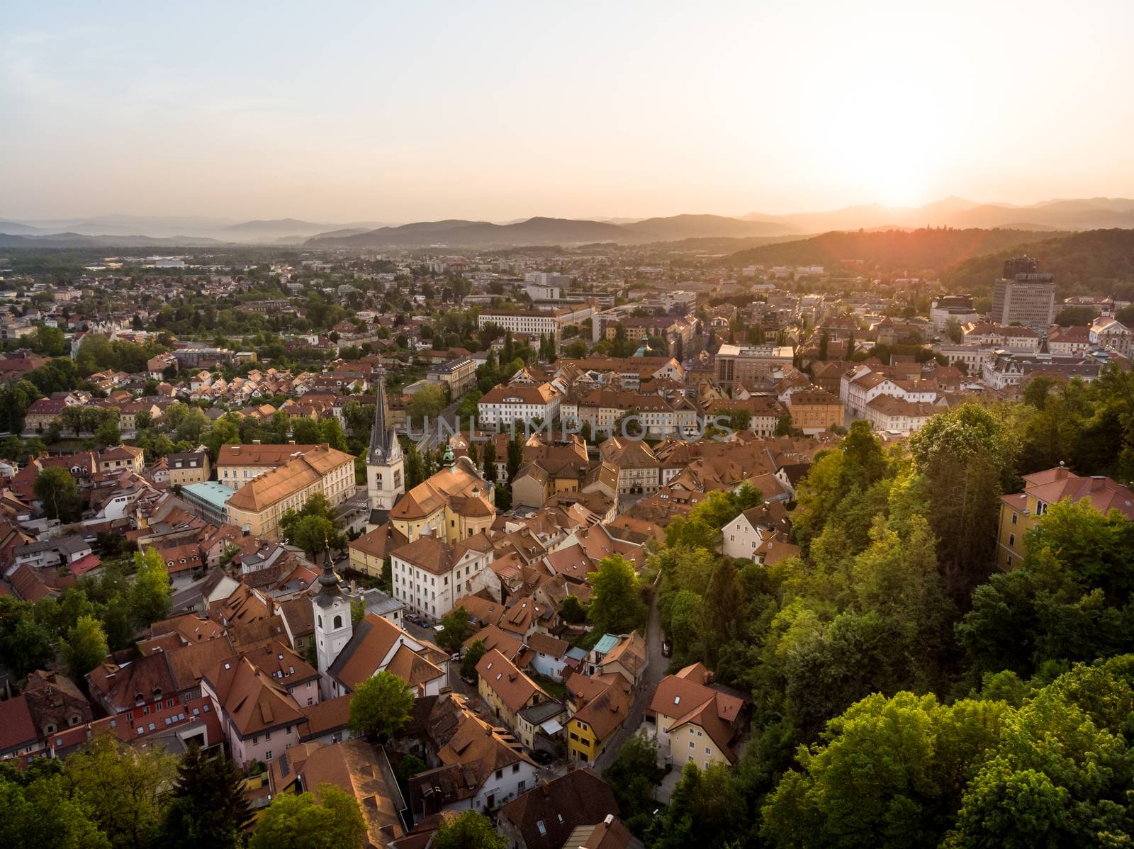 Aerial view of old medieval city center of Ljubljana, capital of Slovenia. by kasto