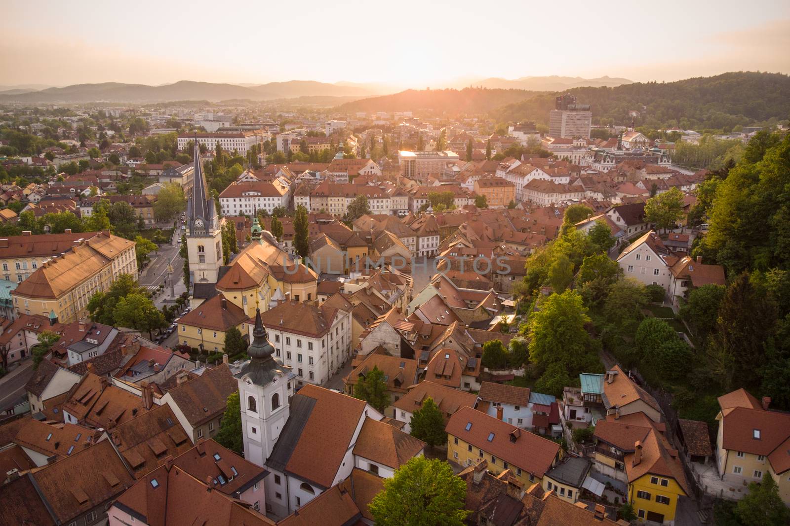 Aerial view of old medieval city center of Ljubljana, capital of Slovenia. by kasto