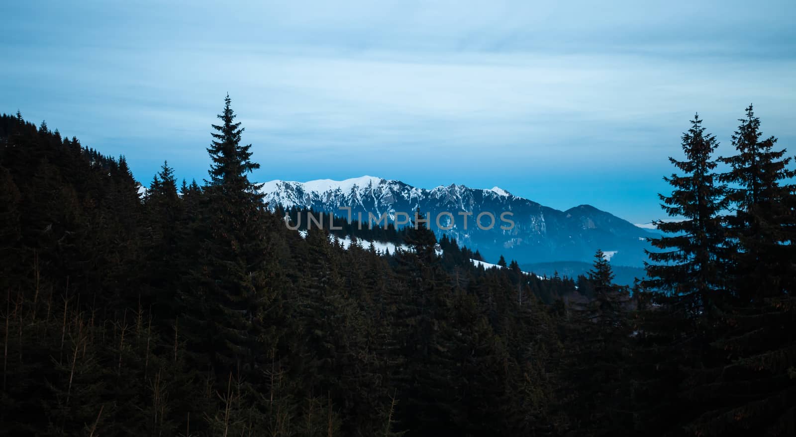 Panoramic view of Mount Ciucas on winter, part of Romanian Carpathian Range