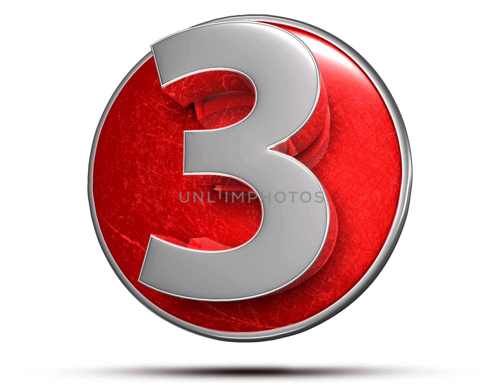 3D illustration Numbers 3 stainless isolated on a white background.(with Clipping Path).