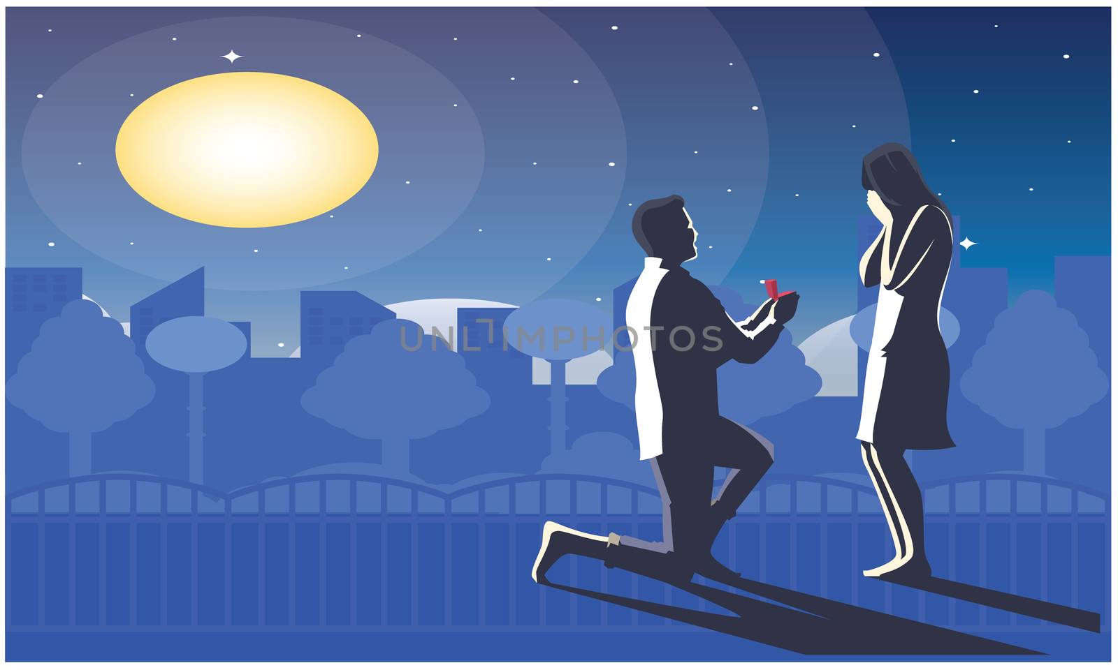 man giving ring to girl in moon light by aanavcreationsplus