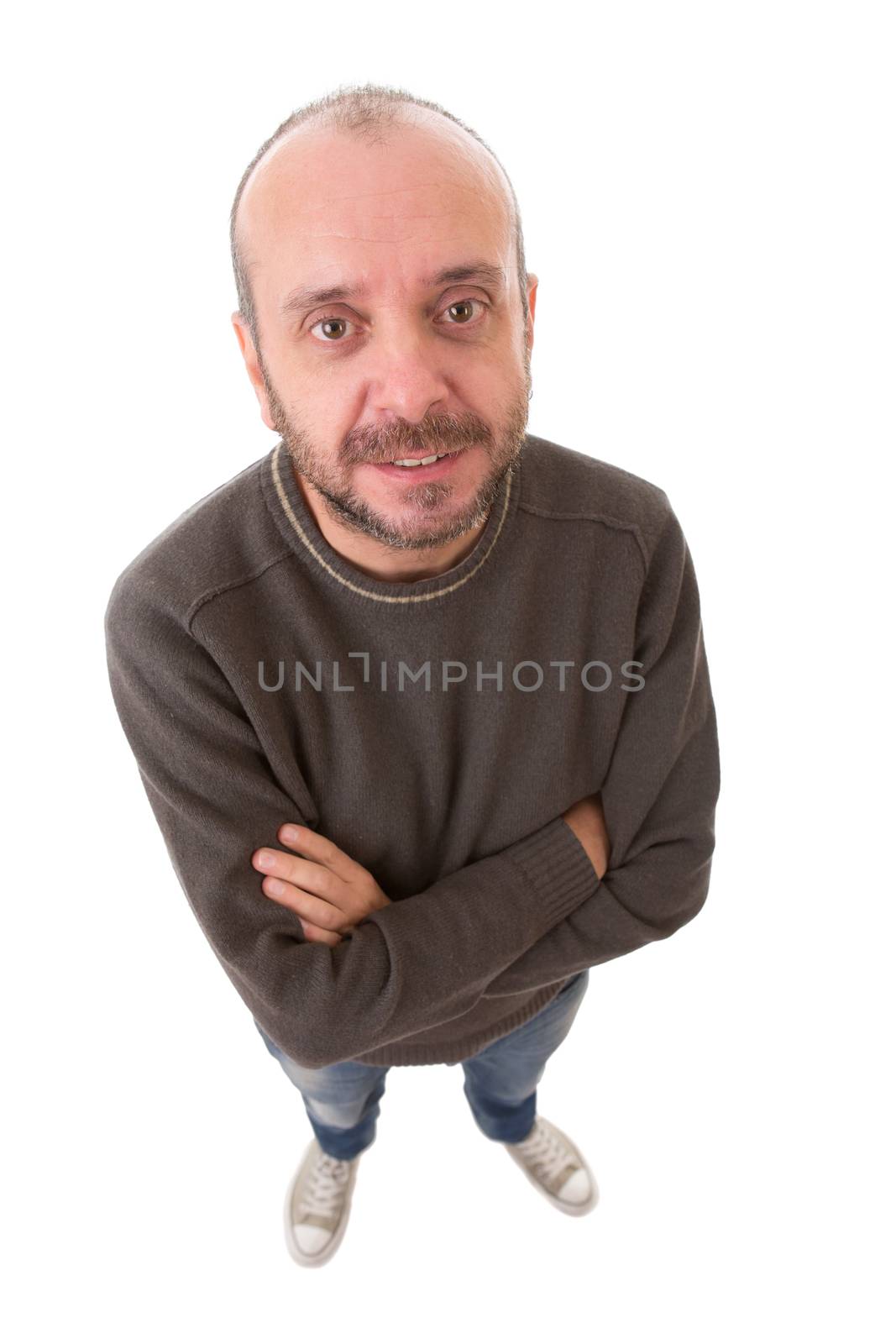 happy casual man full body in a white background