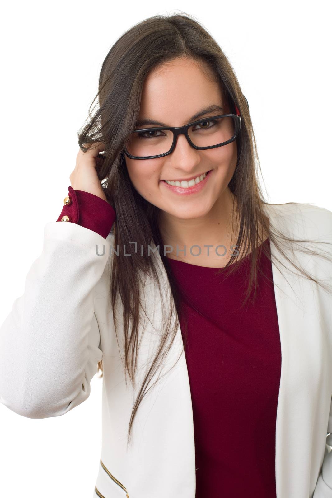 young business woman portrait isolated on white background