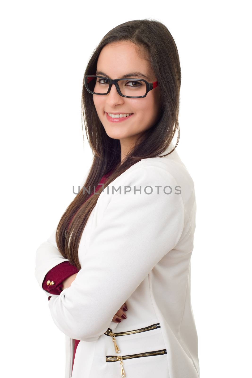 young business woman portrait isolated on white background