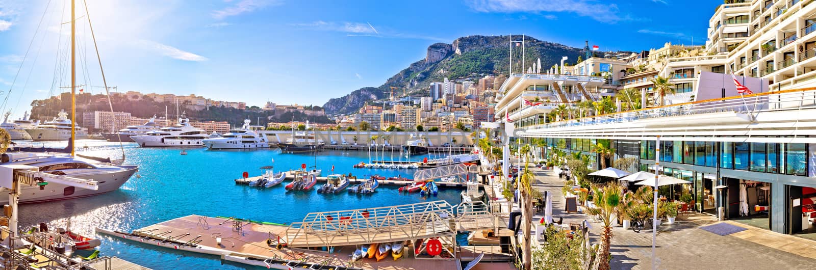 Monte Carlo yachting harbor and waterfront amazing panoramic view, Principality of Monaco