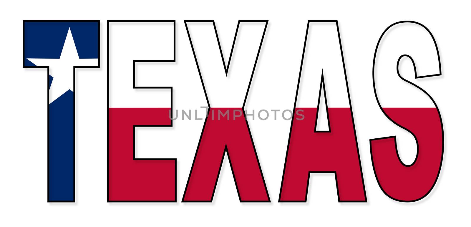 The flag of the USA state of Texas as text