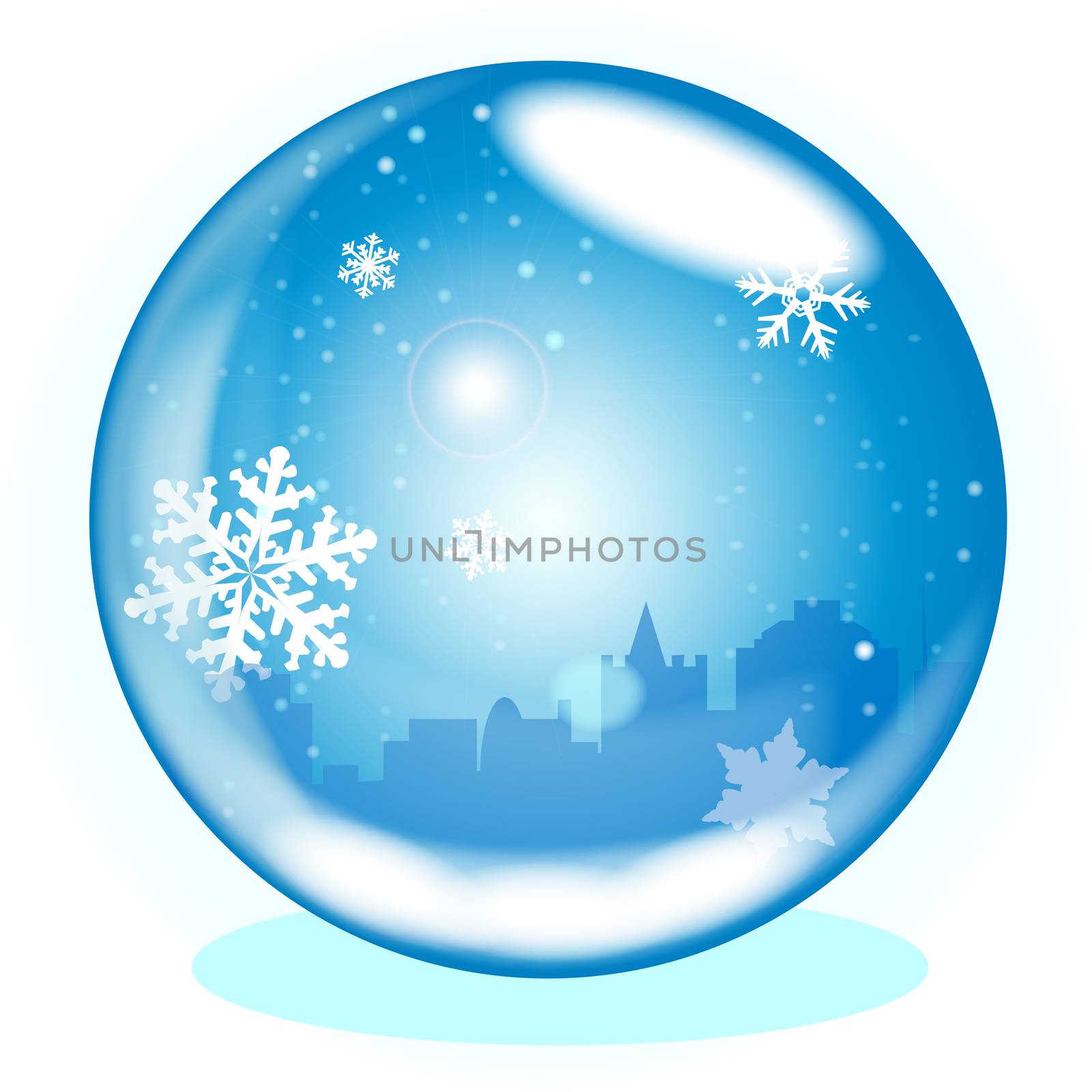 A crystal ball over a winter scene background