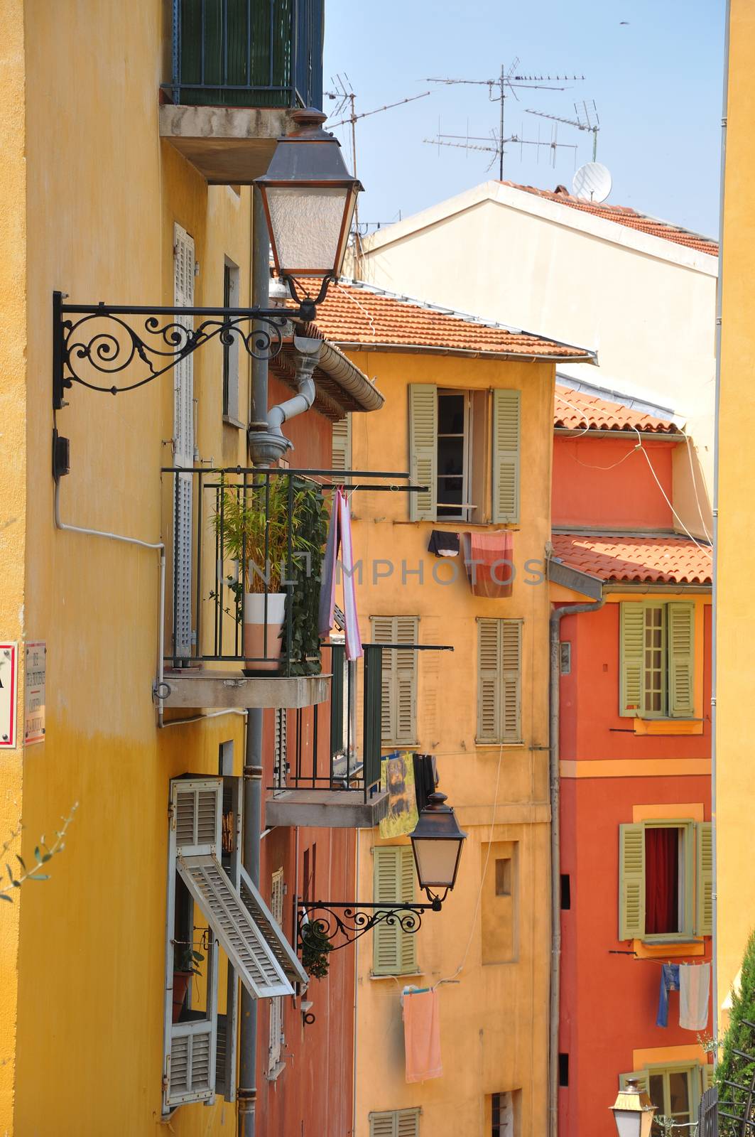 view of the city of Nice in the Maritime Alps, France. beautiful bright color in this city under Italian influence