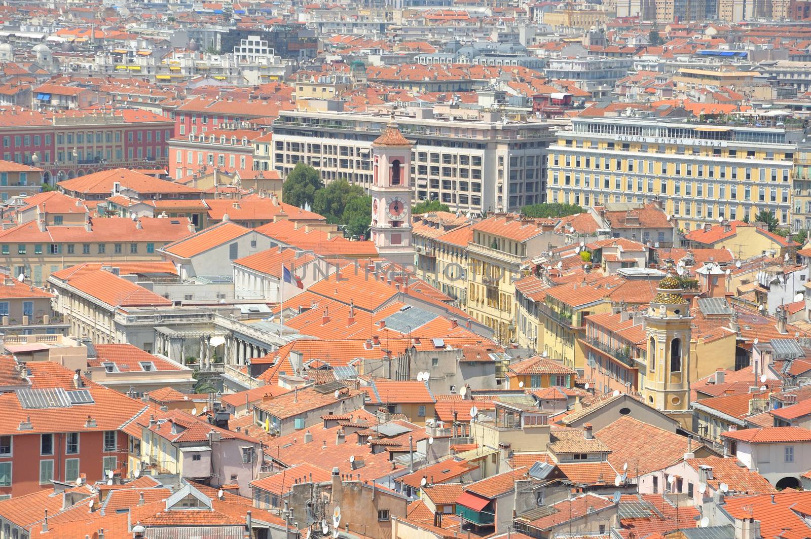 view of the city of Nice in the Maritime Alps, France. beautiful bright color in this city under Italian influence