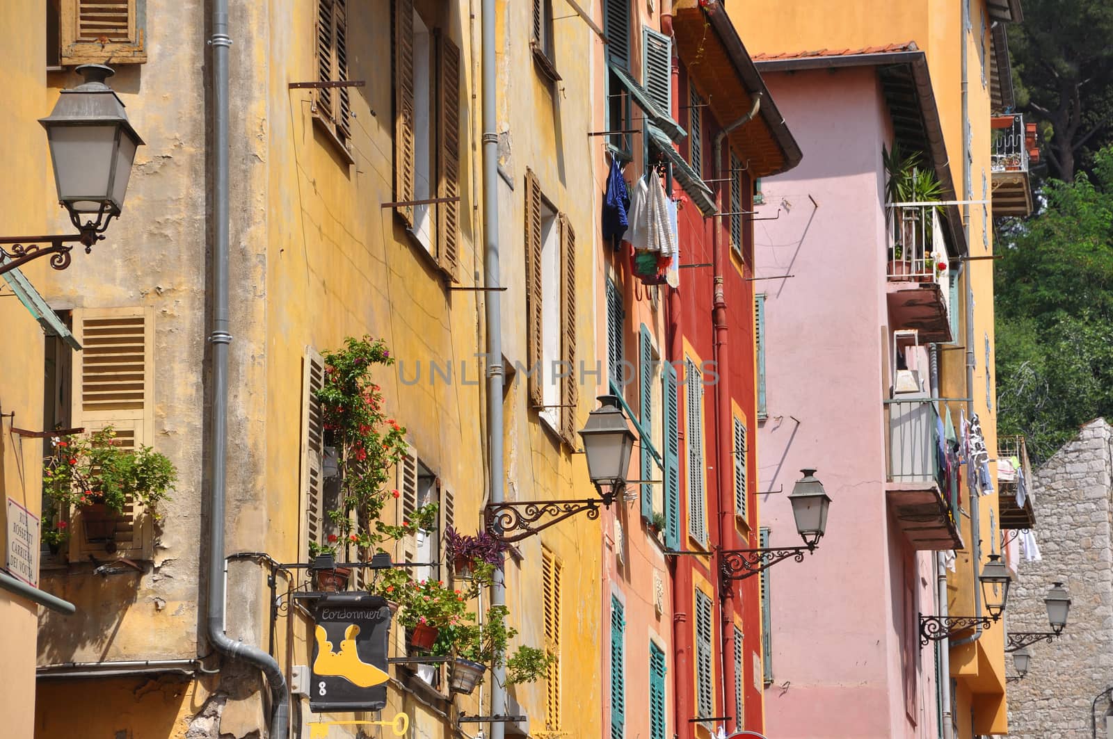 view of the city of Nice in the Maritime Alps, France. beautiful bright color in this city under Italian influence